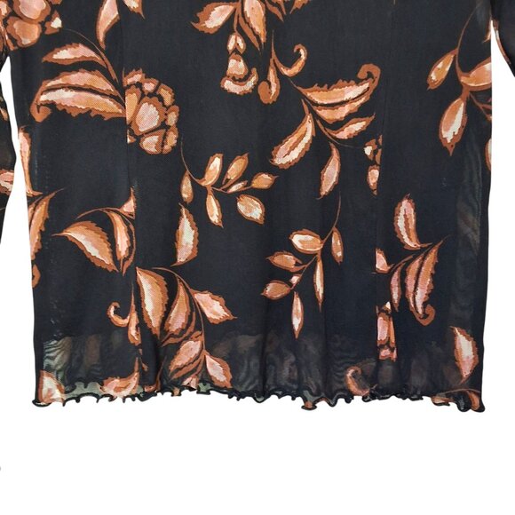 Promessa Black & Brown Floral Sheer Cropped Mesh Hooded Top L - Picture 4 of 7